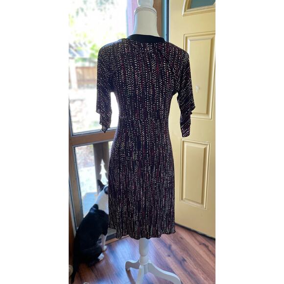 En Focus Studio Women Fit and Flare 3/4 sleeve Black Dress W/ Purple Polka Dots - Picture 2 of 2